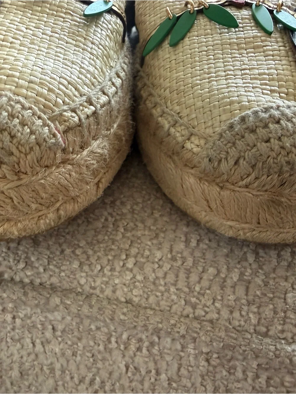Tory Burch Natural Raffia Espadrille Loafers with Colorful Parrot Appliqués Sz10